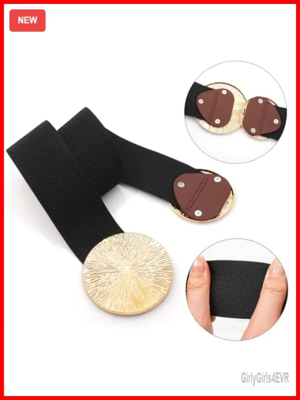 Wide Stretchy Elastic Waist Belt with Alloy Round Buckle for Dresses and